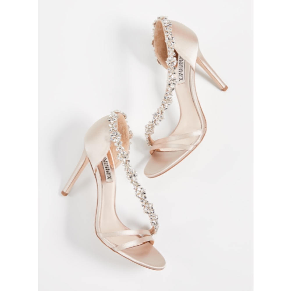Badgley Mischka Rose Blush Satin Crystal-Strap Stilettos